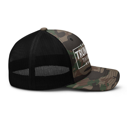 Donald Trump 2024 Too Big to Rig Camo Trucker Hat