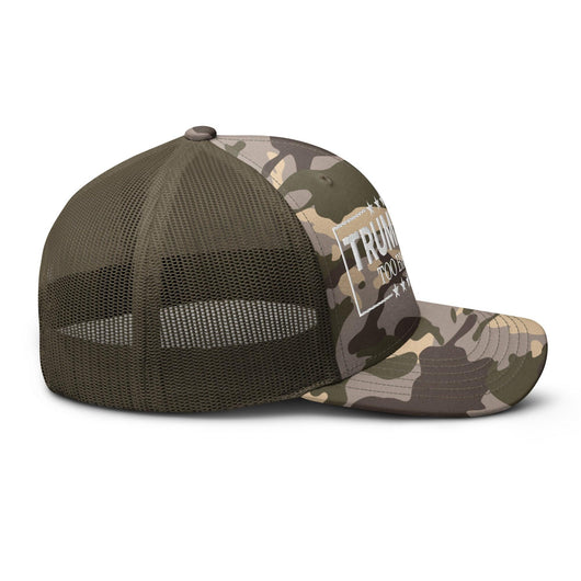 Donald Trump 2024 Too Big to Rig Camo Trucker Hat