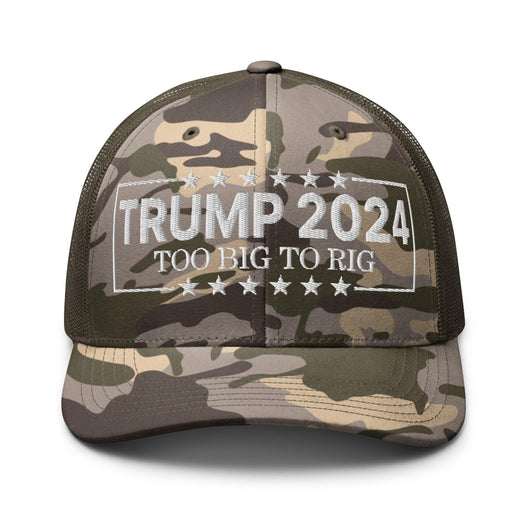Donald Trump 2024 Too Big to Rig Camo Trucker Hat - Camo/Olive