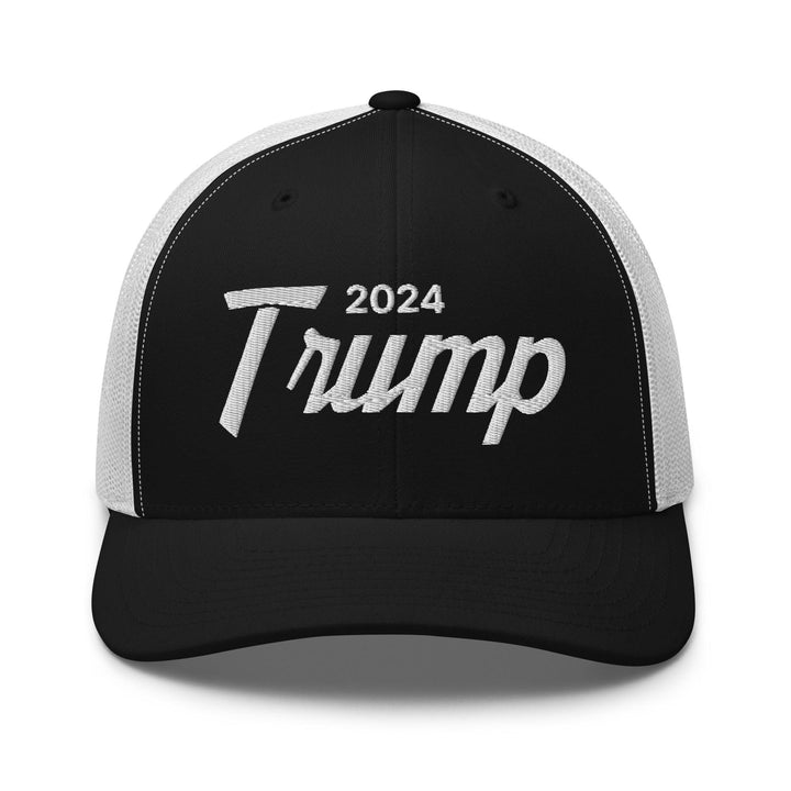 Donald Trump 2024 Vintage Sports Script Retro Trucker Hat - Black/ White