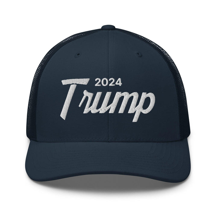 Donald Trump 2024 Vintage Sports Script Retro Trucker Hat - Navy