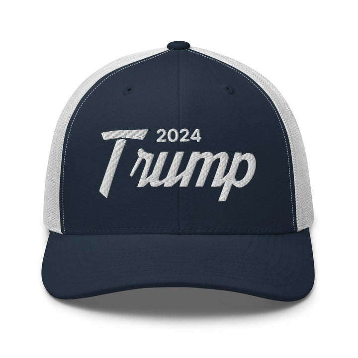 Donald Trump 2024 Vintage Sports Script Retro Trucker Hat - Navy/ White