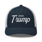 Donald Trump 2024 Vintage Sports Script Retro Trucker Hat - Navy/ White - Headwear