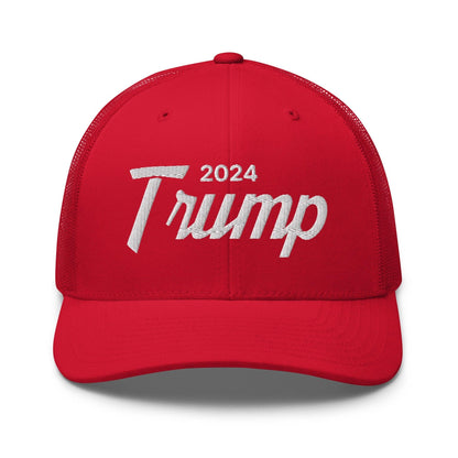 Donald Trump 2024 Vintage Sports Script Retro Trucker Hat - Red - Headwear
