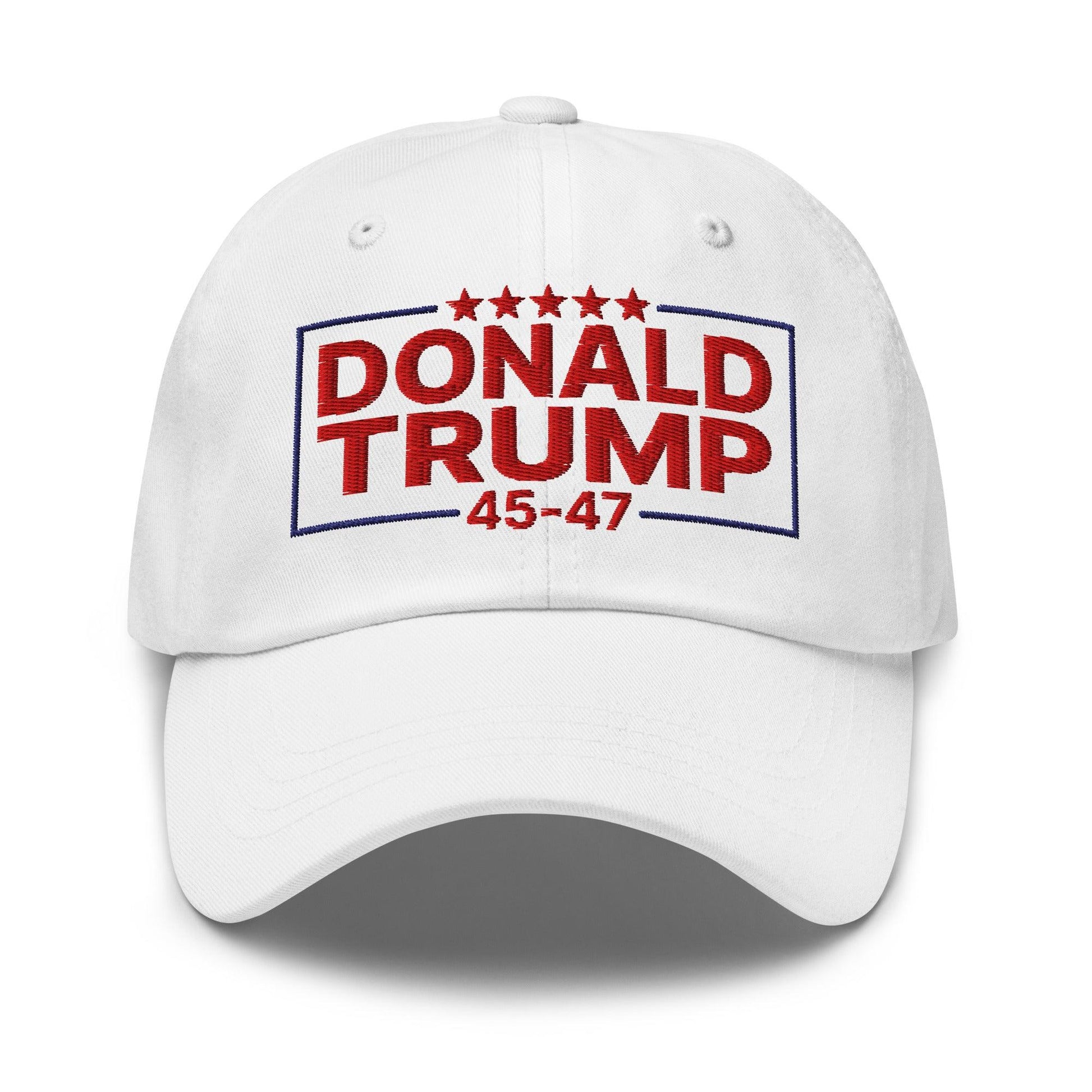 Donald Trump 45-47 Embroidered Dad Hat - White