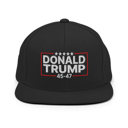 Donald Trump 45-47 Embroidered Flat Bill Brim Snapback Hat - Black