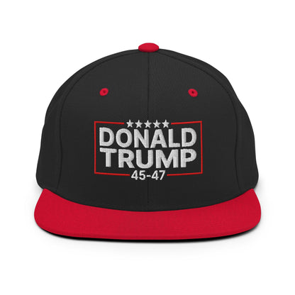 Donald Trump 45-47 Embroidered Flat Bill Brim Snapback Hat - Black/ Red