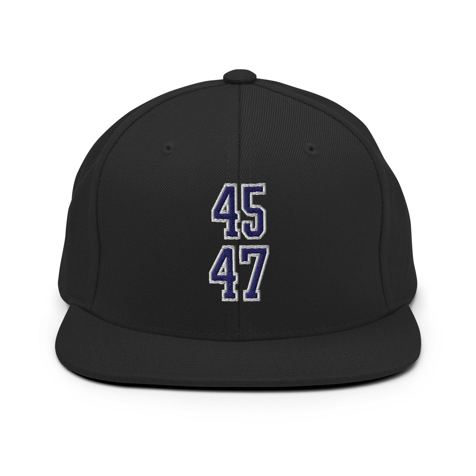 Donald Trump 45-47 Embroidered Flat Bill Brim Snapback Hat Blue/White - Black