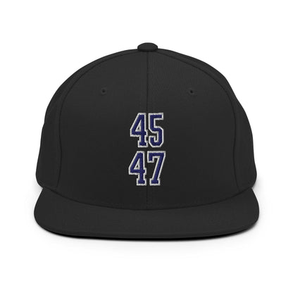 Donald Trump 45-47 Embroidered Flat Bill Brim Snapback Hat Blue/White - Black