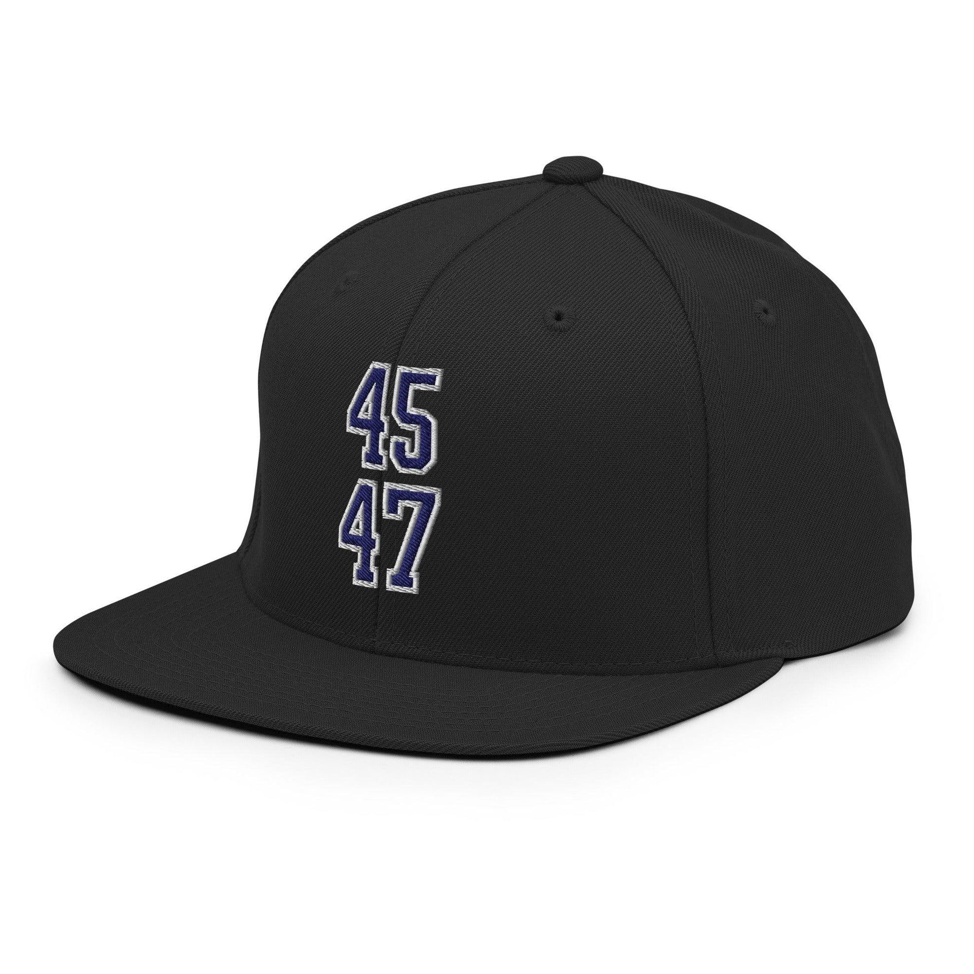 Donald Trump 45-47 Embroidered Flat Bill Brim Snapback Hat Blue/White
