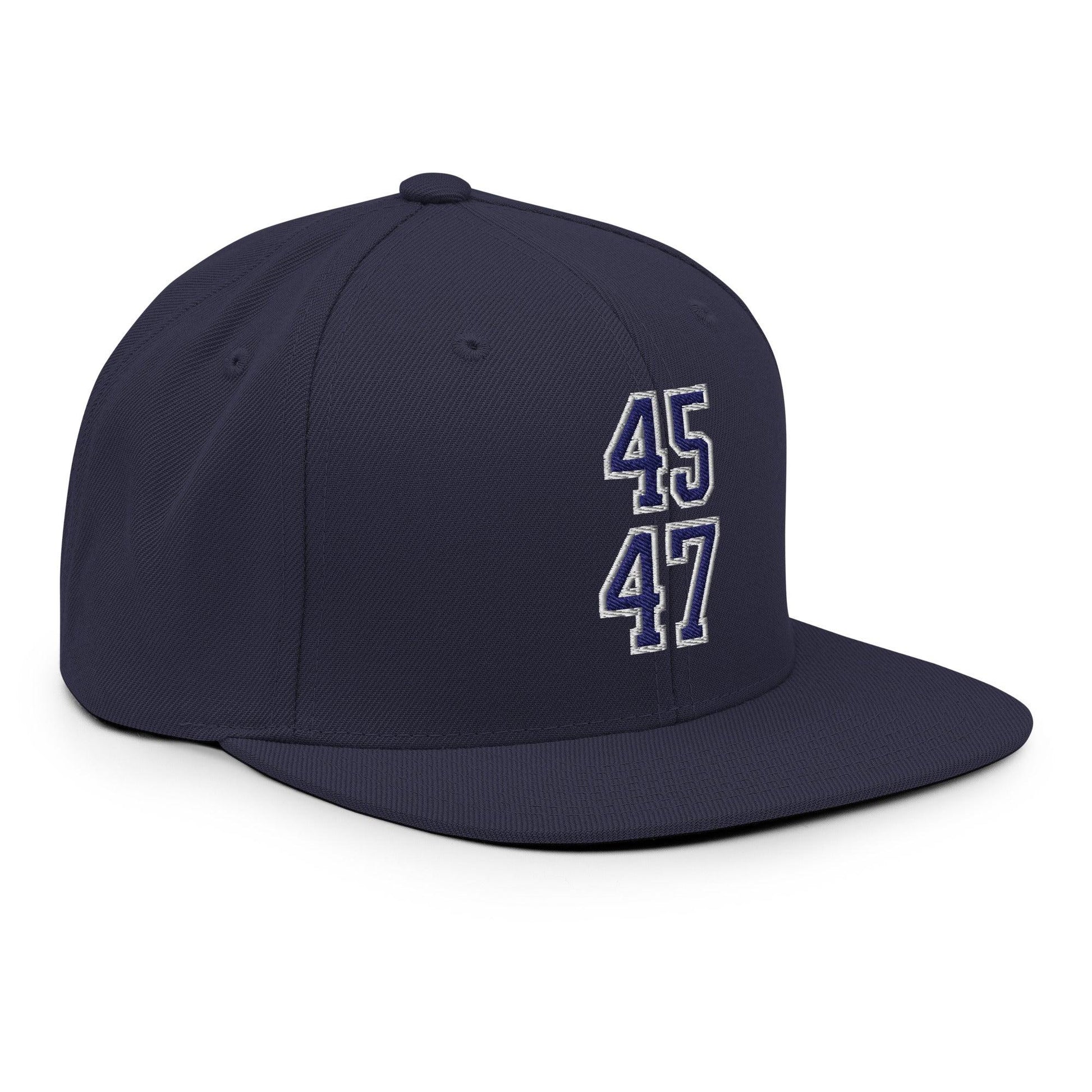 Donald Trump 45-47 Embroidered Flat Bill Brim Snapback Hat Blue/White