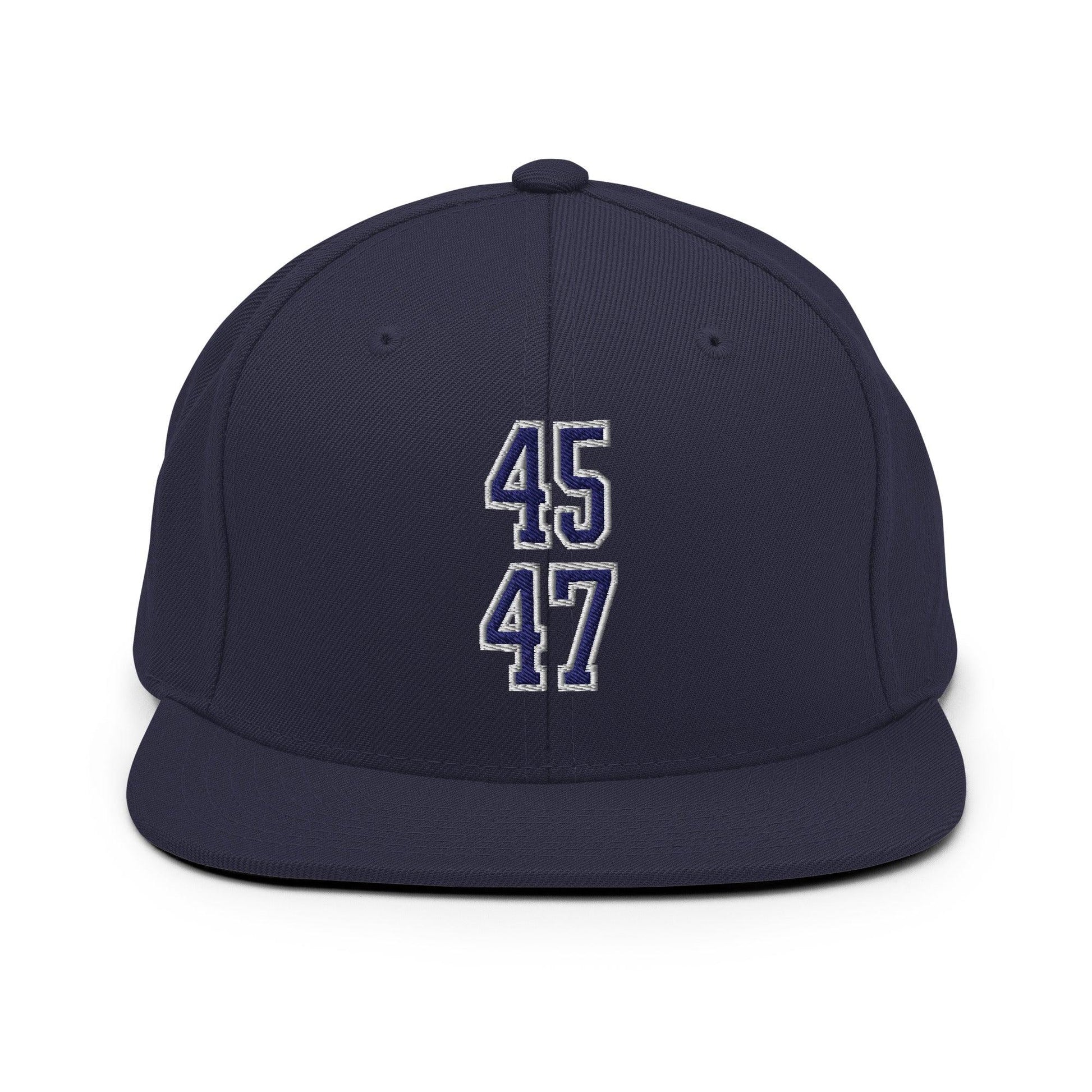 Donald Trump 45-47 Embroidered Flat Bill Brim Snapback Hat Blue/White - Navy