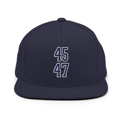 Donald Trump 45-47 Embroidered Flat Bill Brim Snapback Hat Blue/White - Navy