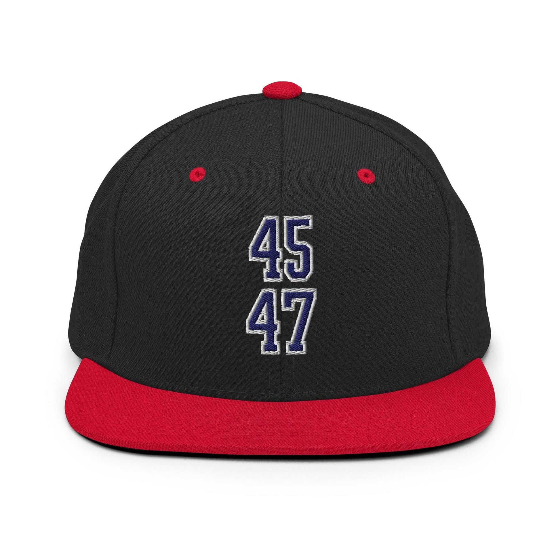 Donald Trump 45-47 Embroidered Flat Bill Brim Snapback Hat Blue/White - Black/ Red