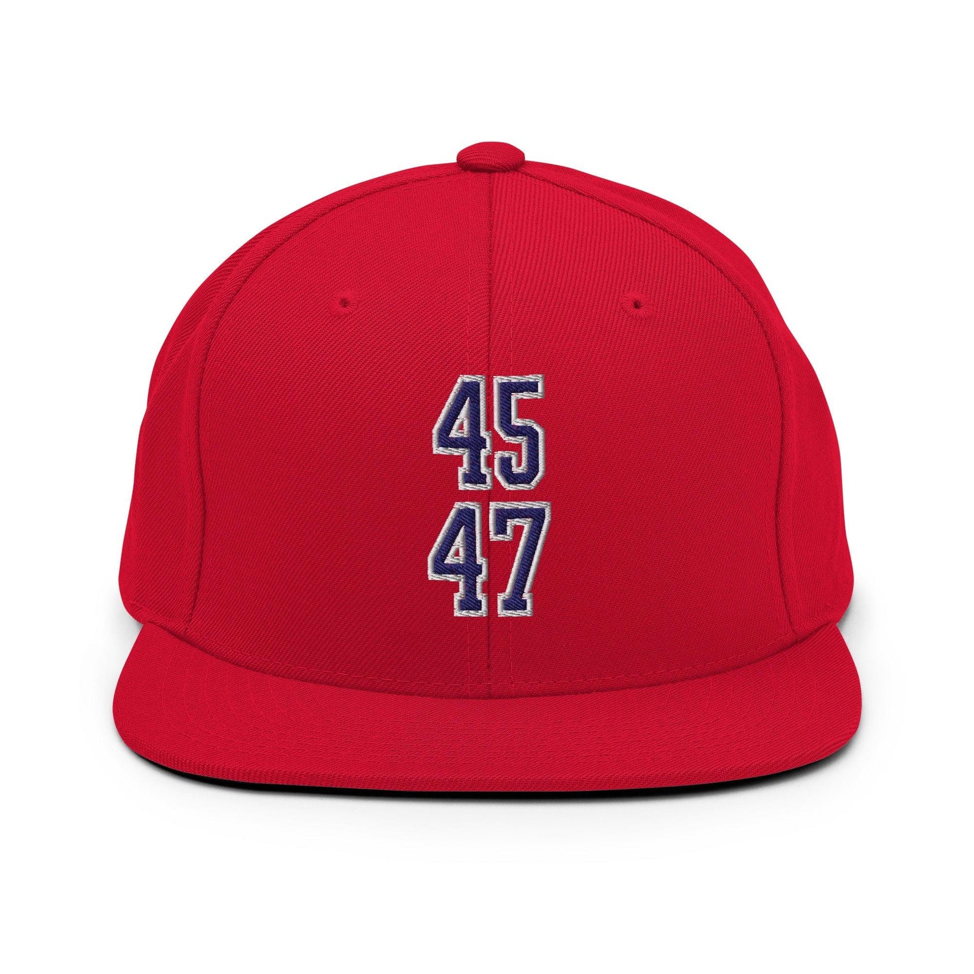Donald Trump 45-47 Embroidered Flat Bill Brim Snapback Hat Blue/White - Red