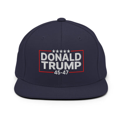 Donald Trump 45-47 Embroidered Flat Bill Brim Snapback Hat - Navy