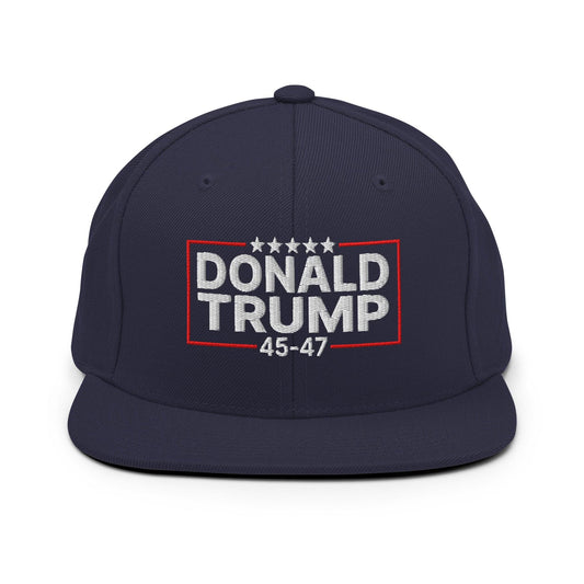 Donald Trump 45-47 Embroidered Flat Bill Brim Snapback Hat - Navy