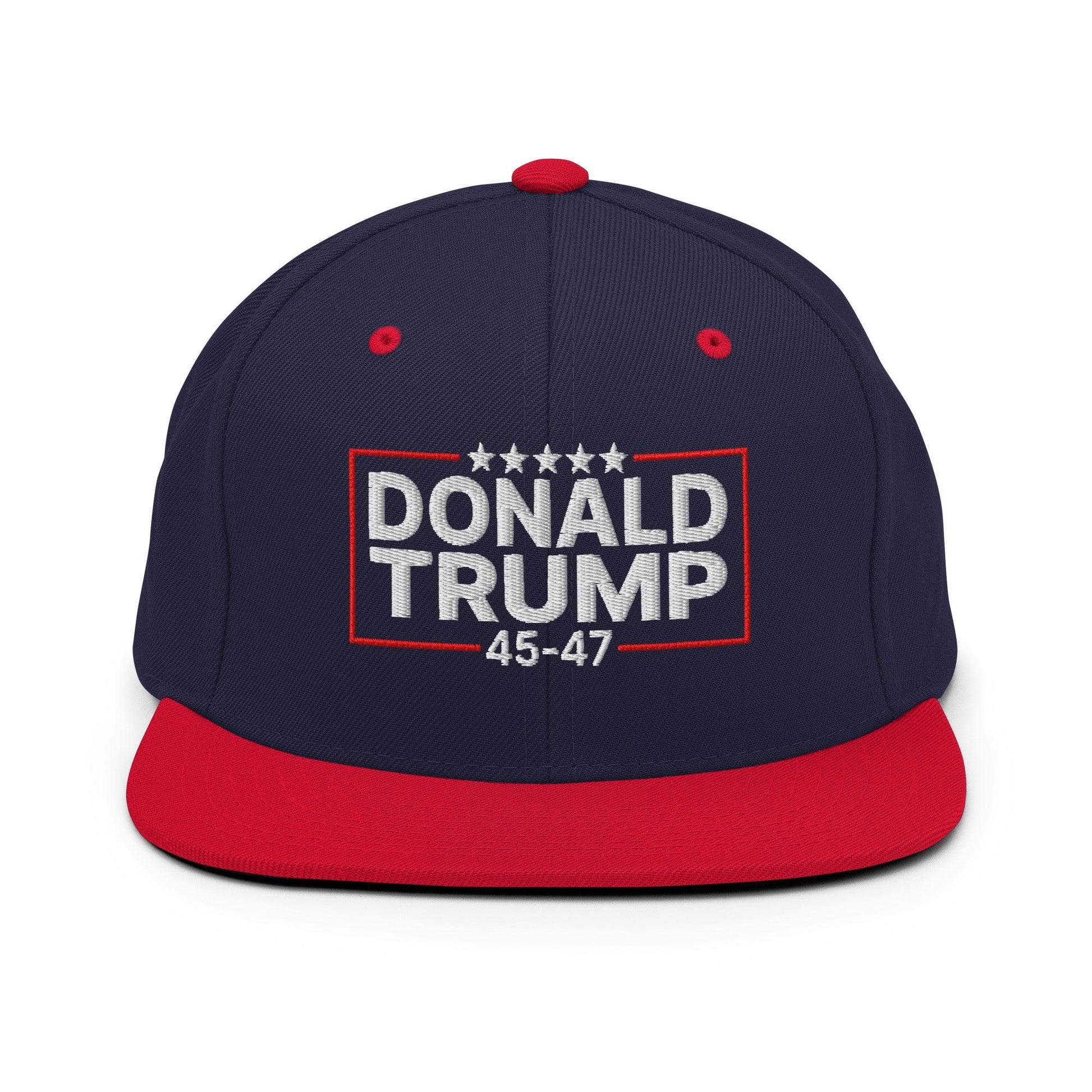 Donald Trump 45-47 Embroidered Flat Bill Brim Snapback Hat - Navy/ Red