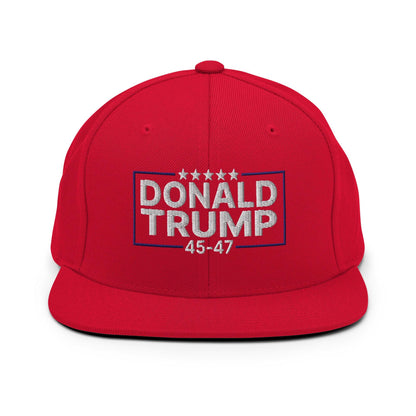 Donald Trump 45-47 Embroidered Flat Bill Brim Snapback Hat - Red