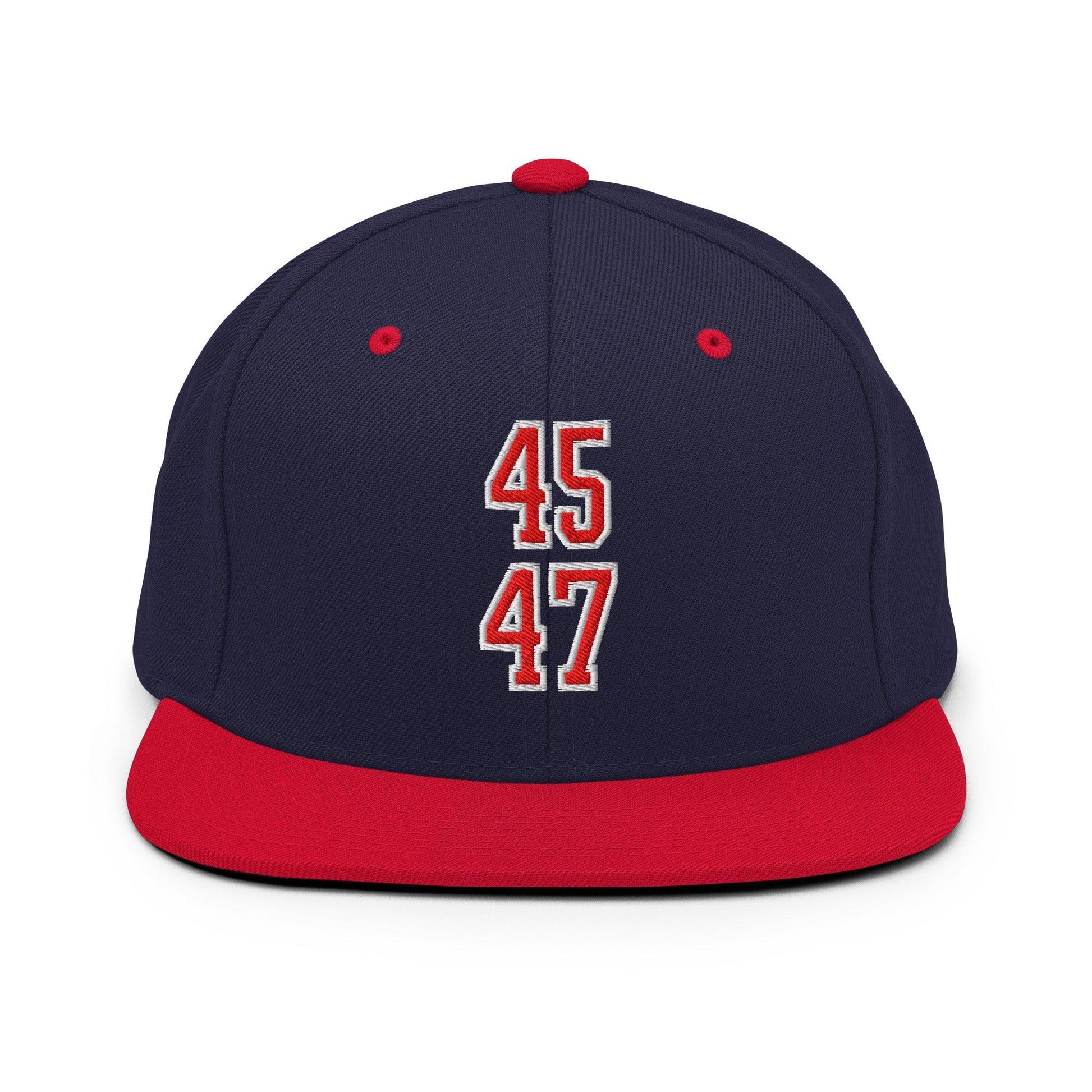 Donald Trump 45-47 Embroidered Flat Bill Brim Snapback Hat Red/White - Navy/ Red