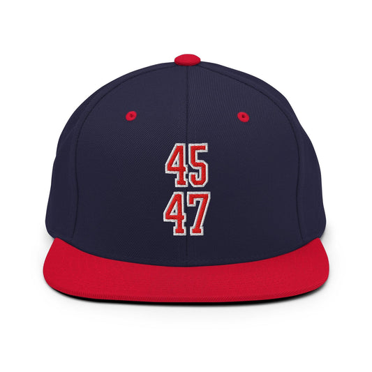 Donald Trump 45-47 Embroidered Flat Bill Brim Snapback Hat Red/White - Navy/ Red