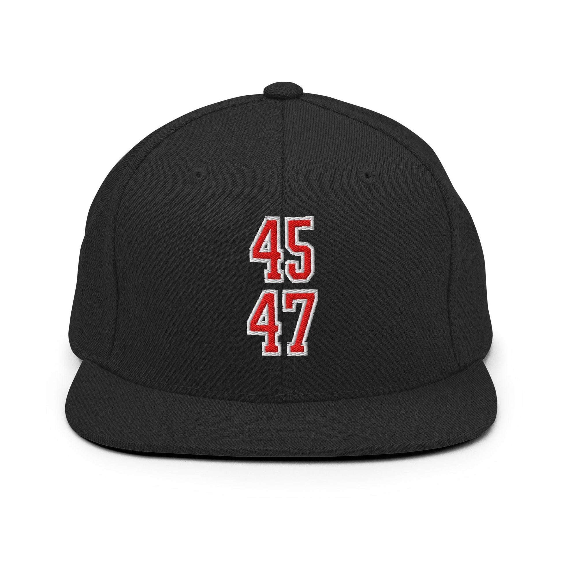 Donald Trump 45-47 Embroidered Flat Bill Brim Snapback Hat Red/White - Black