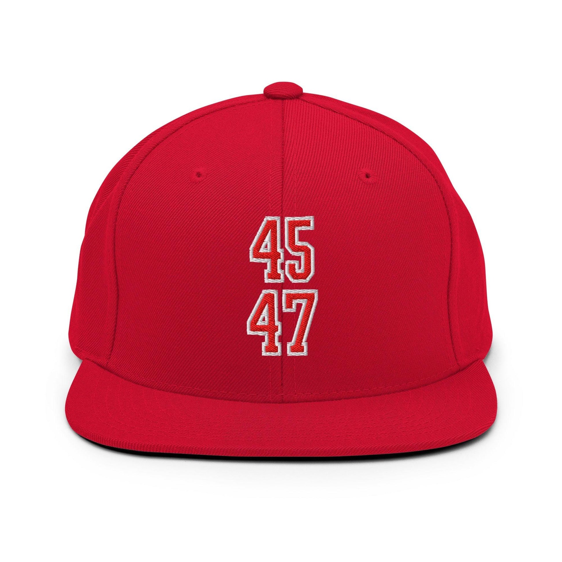 Donald Trump 45-47 Embroidered Flat Bill Brim Snapback Hat Red/White - Red
