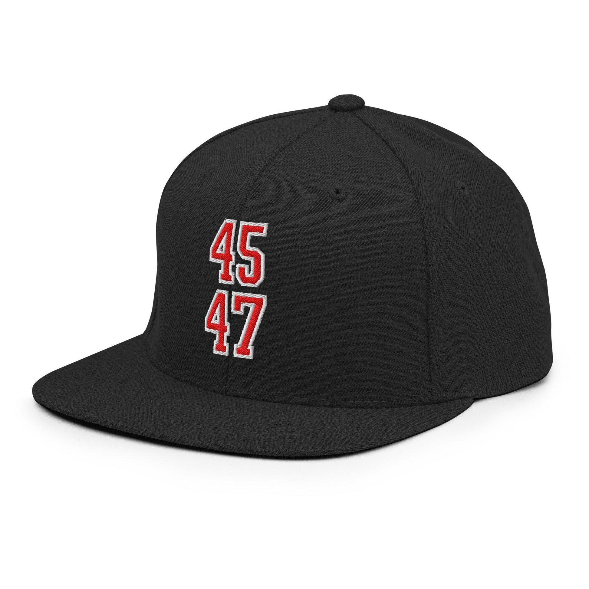 Donald Trump 45-47 Embroidered Flat Bill Brim Snapback Hat Red/White