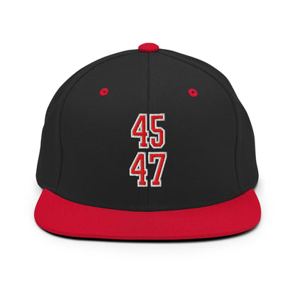 Donald Trump 45-47 Embroidered Flat Bill Brim Snapback Hat Red/White - Black/ Red