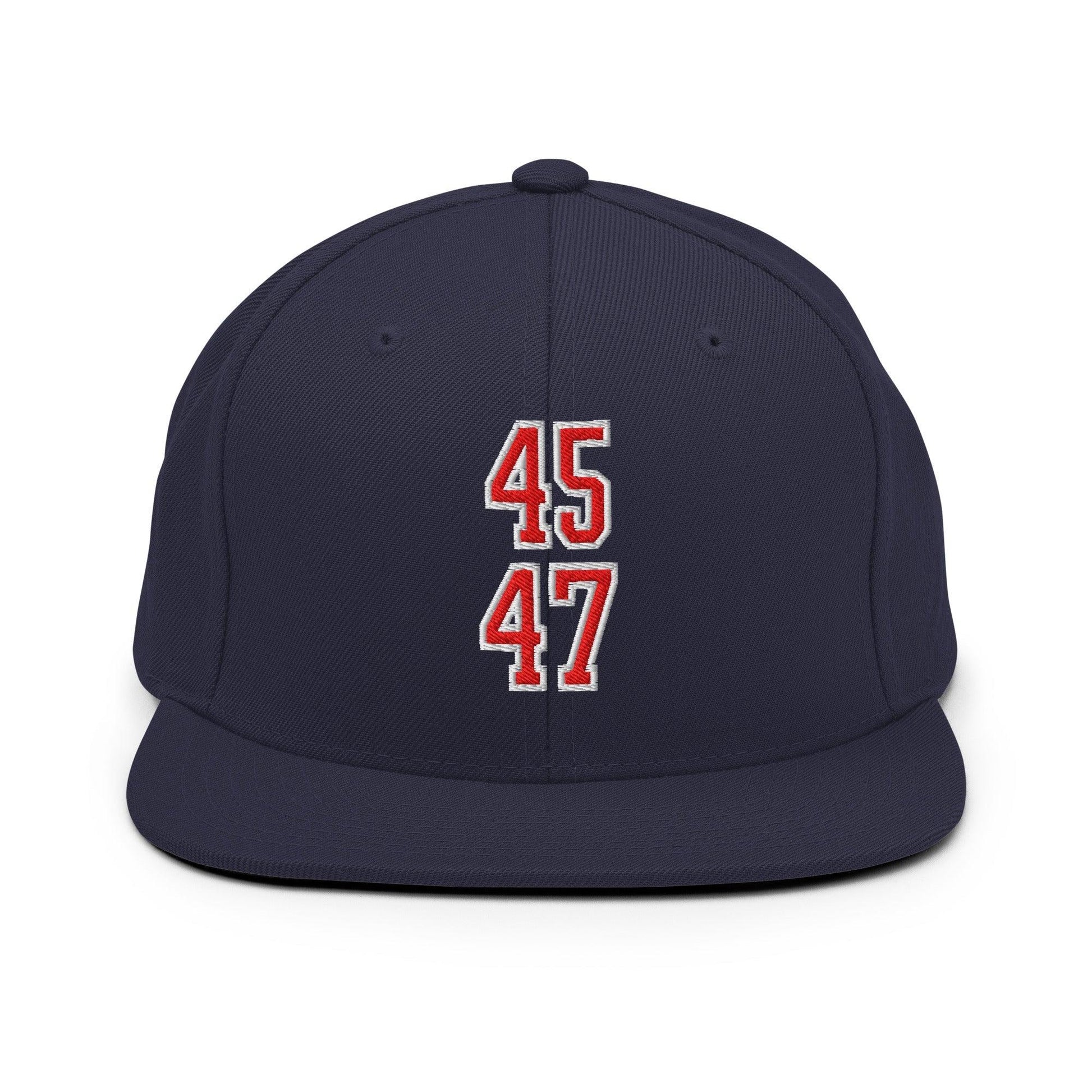 Donald Trump 45-47 Embroidered Flat Bill Brim Snapback Hat Red/White - Navy