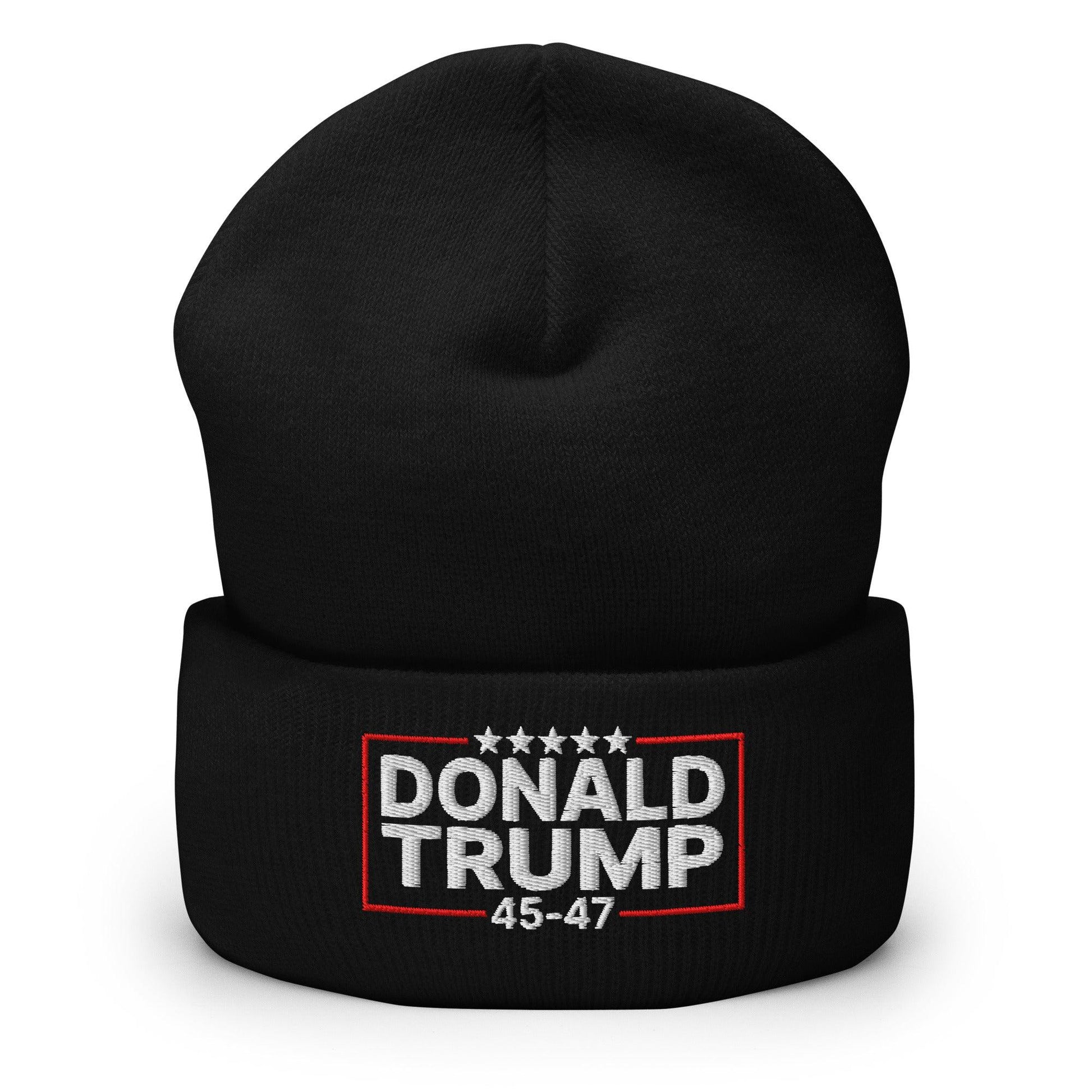 Donald Trump 45-47 Embroidered Knit Cuffed Beanie - Black