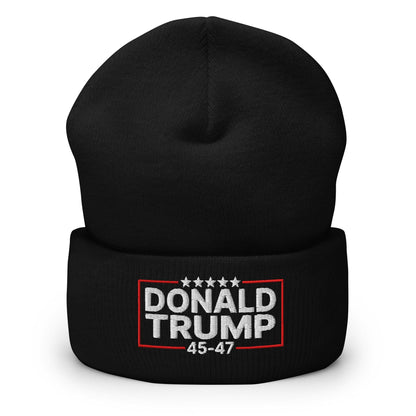 Donald Trump 45-47 Embroidered Knit Cuffed Beanie - Black