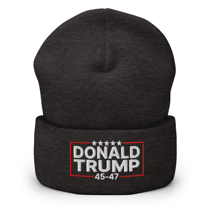 Donald Trump 45-47 Embroidered Knit Cuffed Beanie - Dark Grey