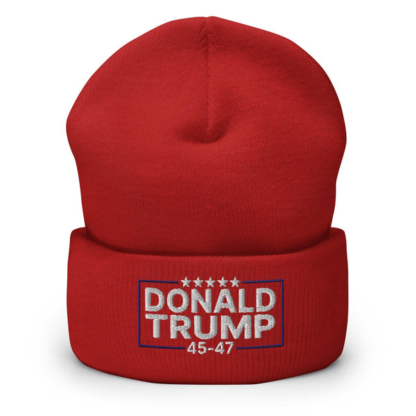 Donald Trump 45-47 Embroidered Knit Cuffed Beanie - Red