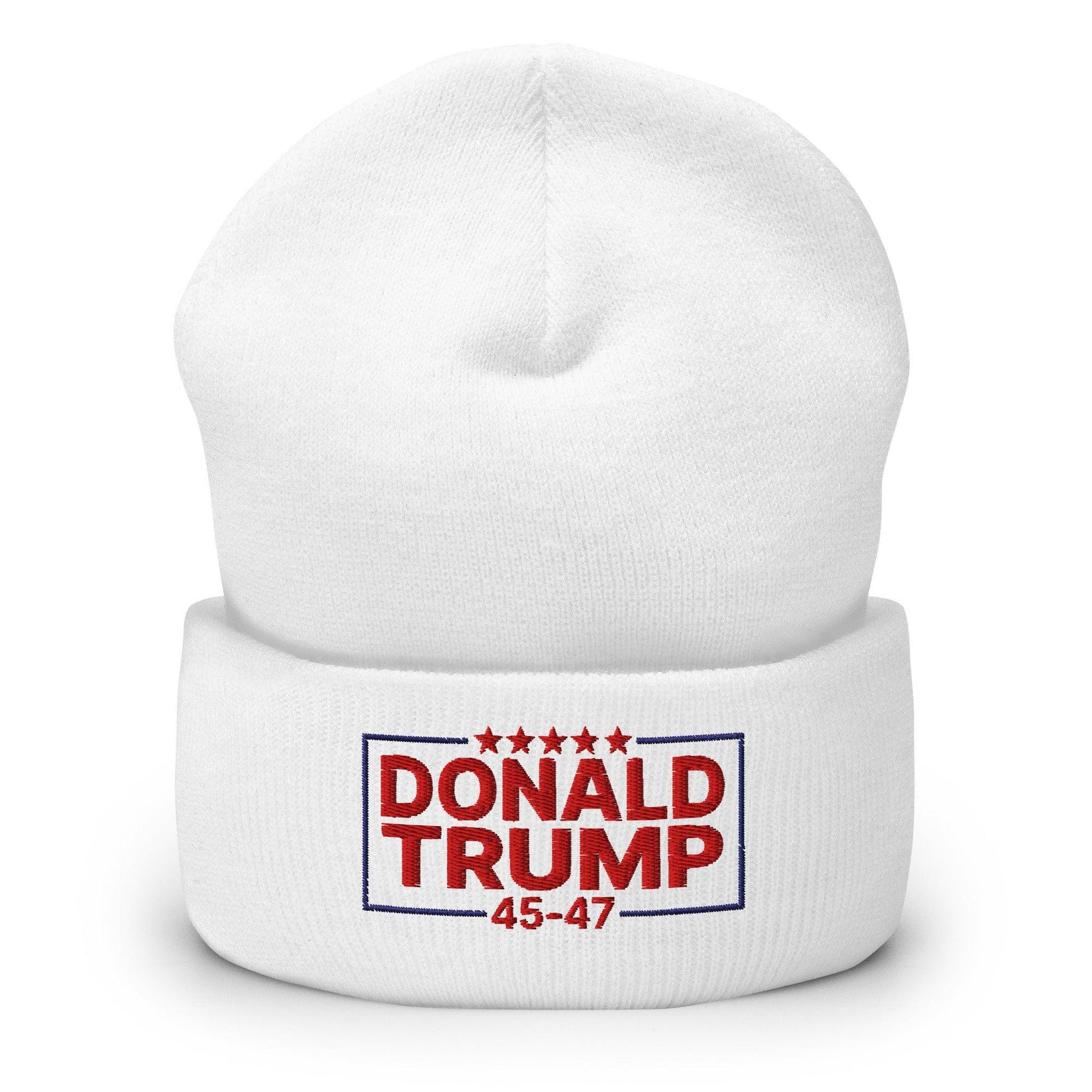 Donald Trump 45-47 Embroidered Knit Cuffed Beanie - White
