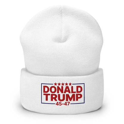 Donald Trump 45-47 Embroidered Knit Cuffed Beanie - White