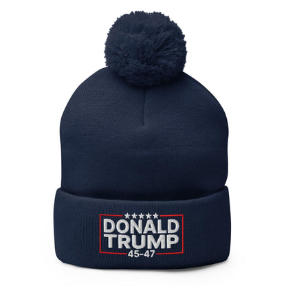 Donald Trump 45-47 Embroidered Knit Pom Beanie - Navy