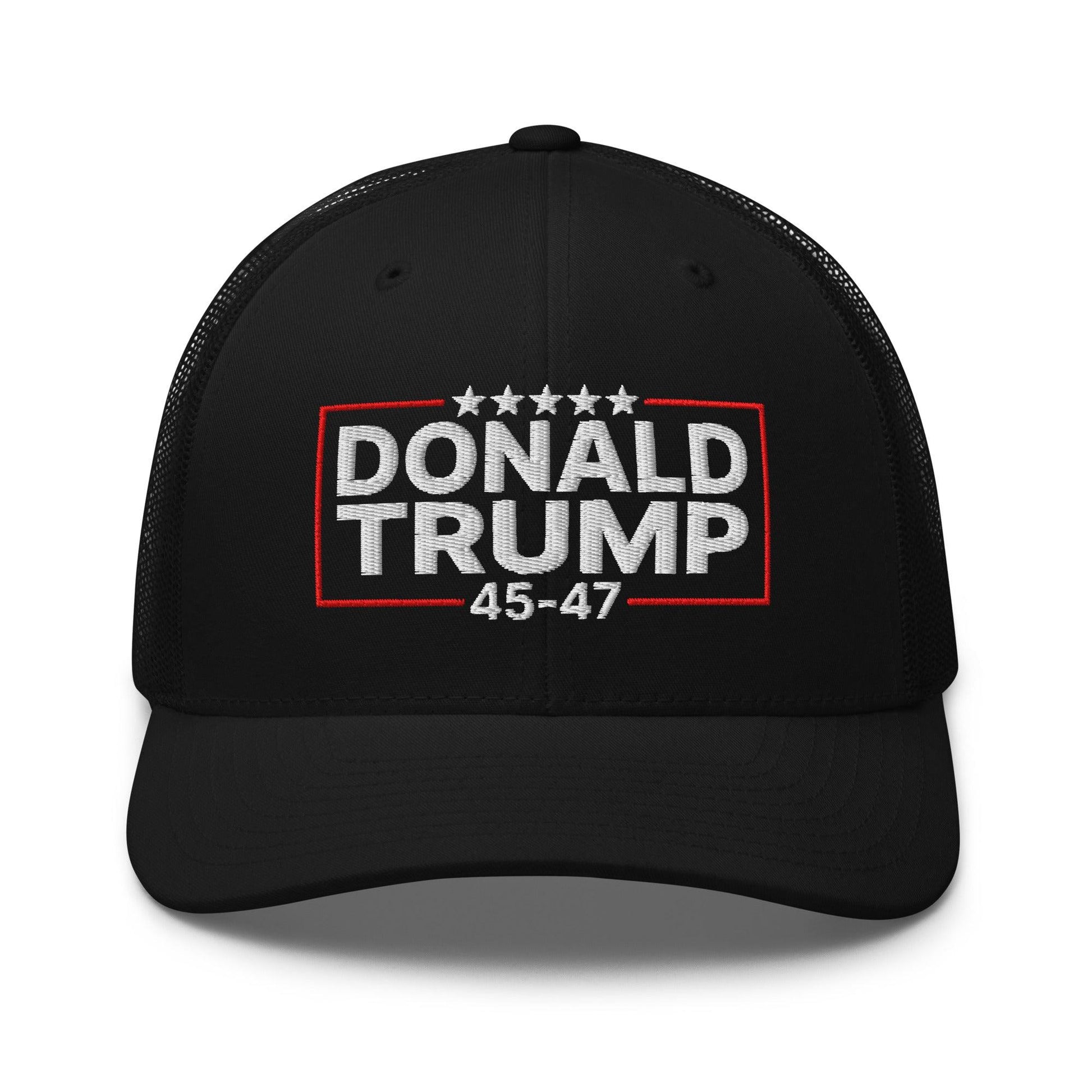Donald Trump 45-47 Embroidered Mesh Trucker Hat - Black