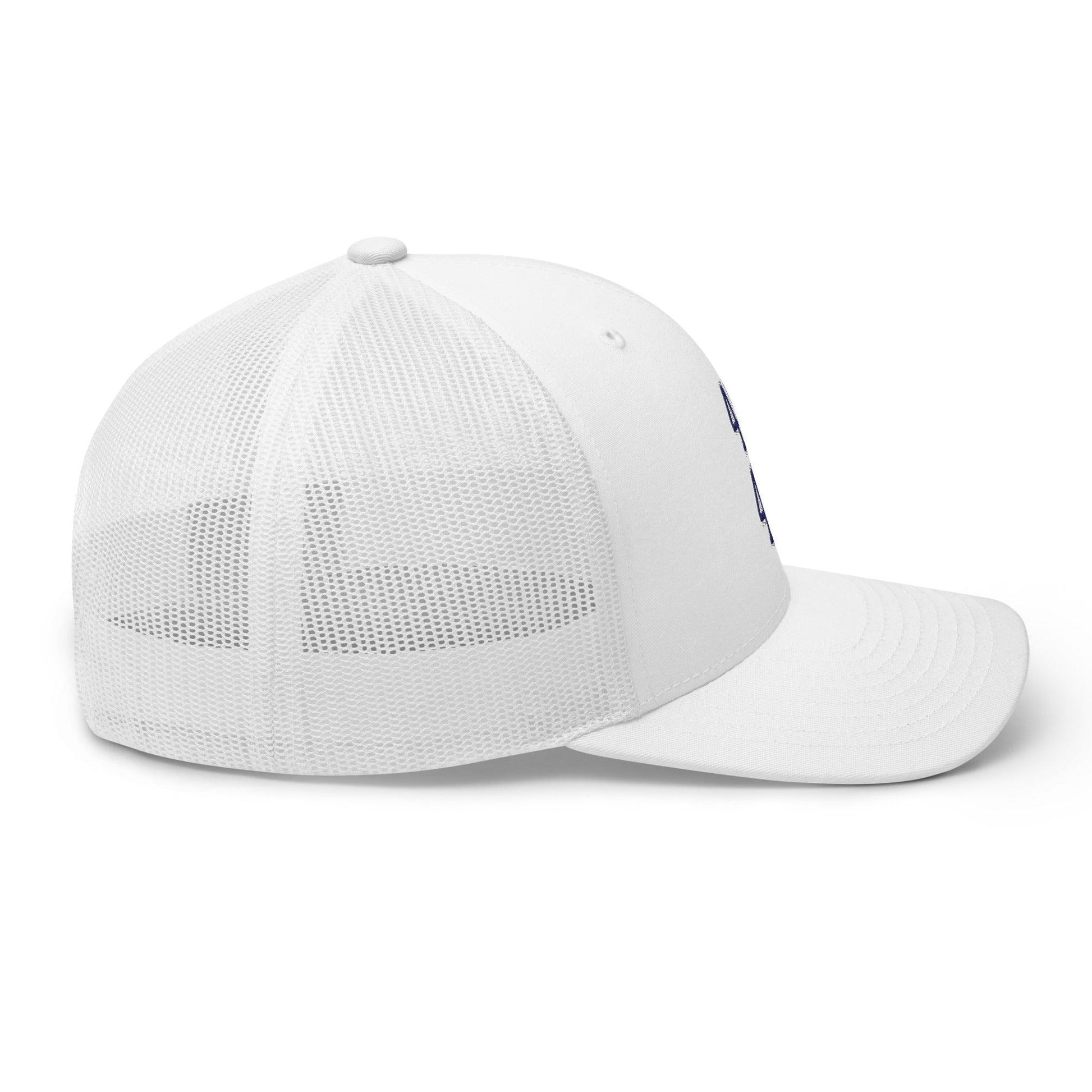 Donald Trump 45-47 Embroidered Mesh Trucker Hat Blue/White