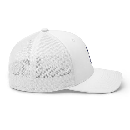 Donald Trump 45-47 Embroidered Mesh Trucker Hat Blue/White