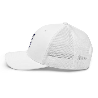 Donald Trump 45-47 Embroidered Mesh Trucker Hat Blue/White