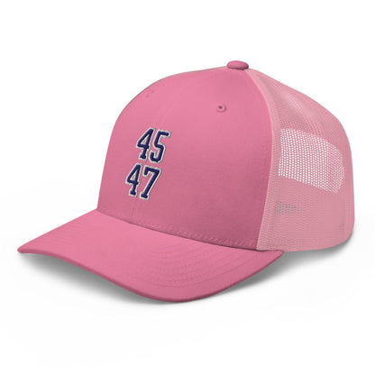 Donald Trump 45-47 Embroidered Mesh Trucker Hat Blue/White