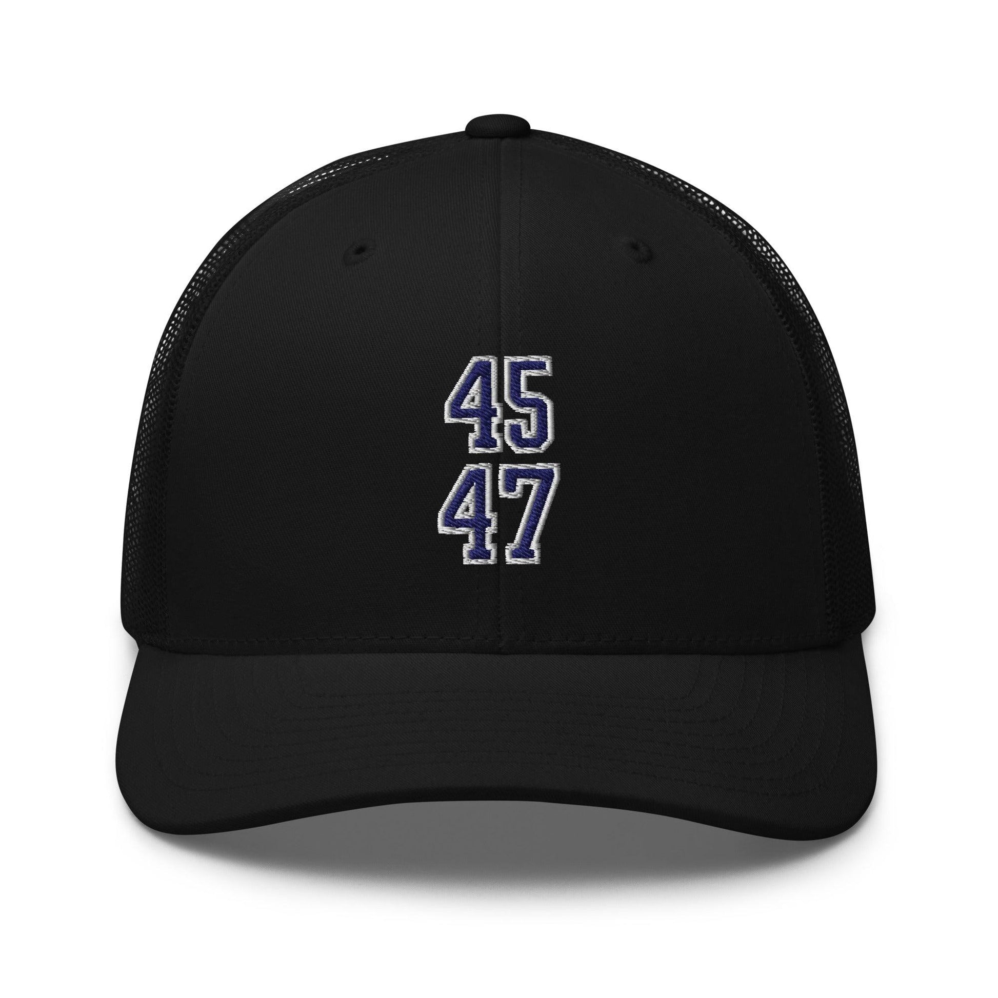 Donald Trump 45-47 Embroidered Mesh Trucker Hat Blue/White - Black
