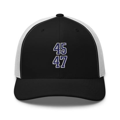 Donald Trump 45-47 Embroidered Mesh Trucker Hat Blue/White - Black/ White