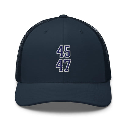 Donald Trump 45-47 Embroidered Mesh Trucker Hat Blue/White - Navy