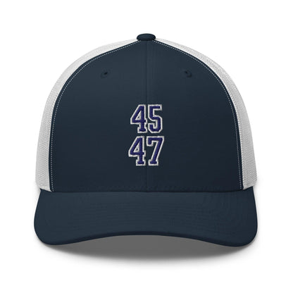 Donald Trump 45-47 Embroidered Mesh Trucker Hat Blue/White - Navy/ White