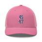 Donald Trump 45-47 Embroidered Mesh Trucker Hat Blue/White - Pink