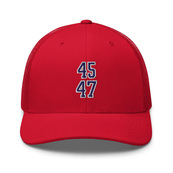 Donald Trump 45-47 Embroidered Mesh Trucker Hat Blue/White - Red