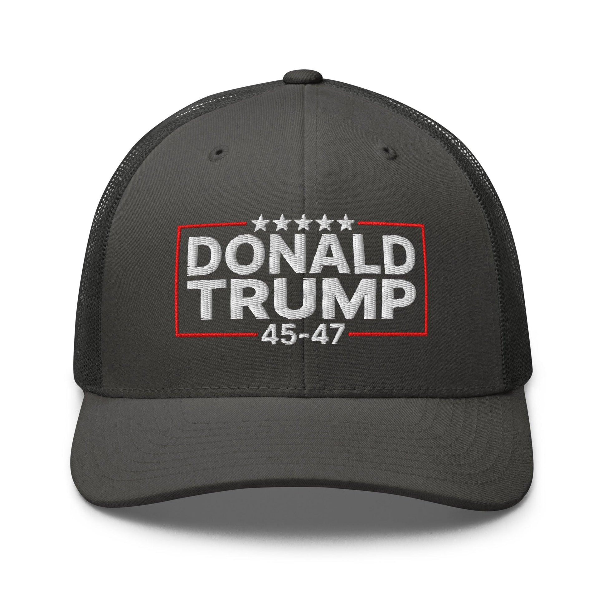 Donald Trump 45-47 Embroidered Mesh Trucker Hat - Charcoal