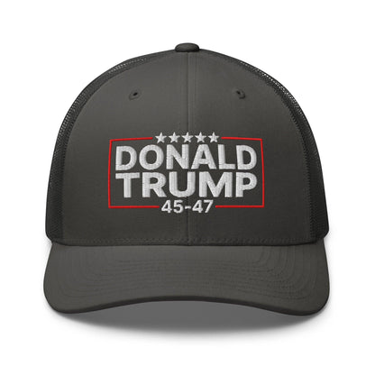 Donald Trump 45-47 Embroidered Mesh Trucker Hat - Charcoal